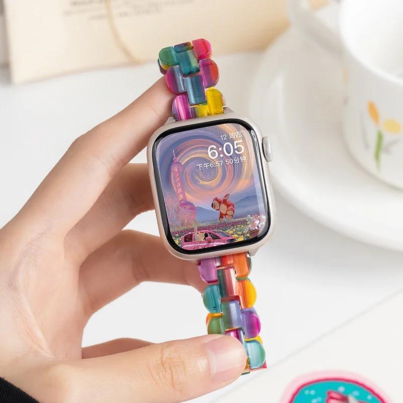 Resin Band For apple watch Ultra 49mm series 9-8-7 41mm 45mm correa 44mm 40mm Slim glacier Link bracelet iwatch 6 5 4 SE Strap