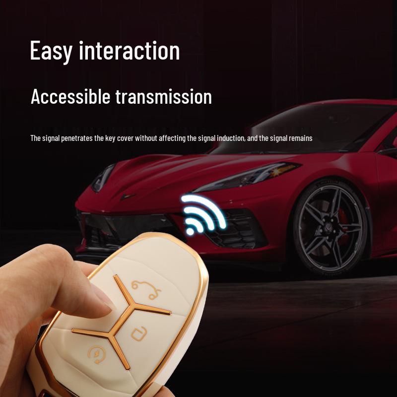 Compatible with Lynk & Co 01/02/03 Key Case, 2021 Model, Gold-Edge Style, Car Key Chain Buckle for Men and Women.