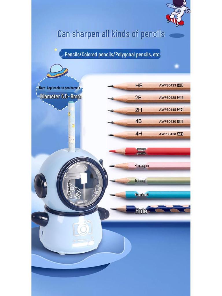 Little Sprite Astronaut Electric Pencil Sharpener - New Dual Power Automatic Model