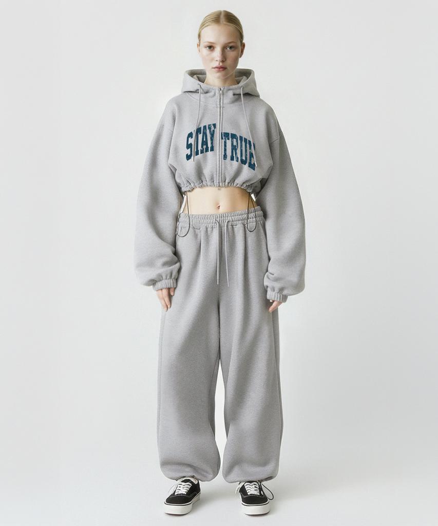PRINOAR Arch Stay Blue String One-Pleat Wide Pants - Melange