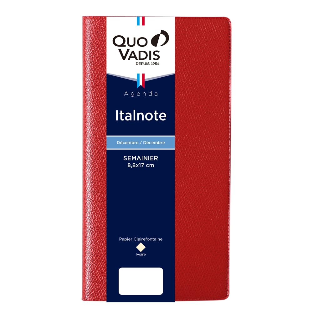 Quo Vadis 2026 Edition Italnote/Ampara Planner Diary (Weekly Left, Starting December 2025, Slim Size 17 x 8.8cm, French Edition) Red (qv28401rd)