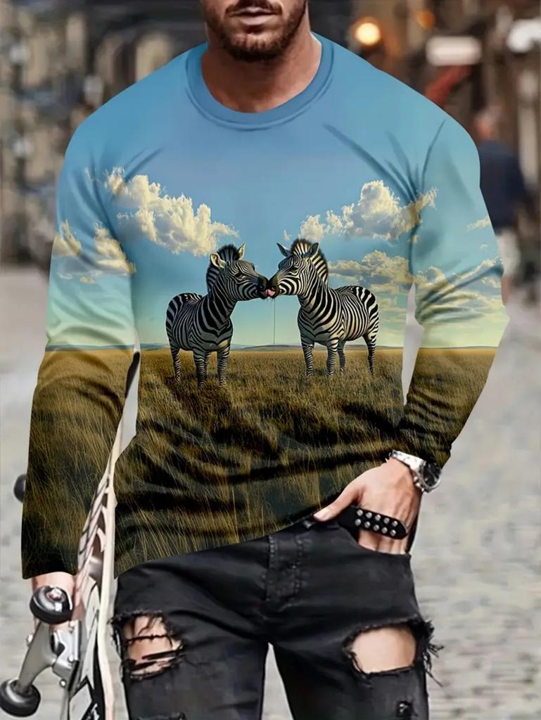 Warrior Cat Pattern Men's T-shirt Funny Animal 3D Print Long-sleeved Top All-season Base Layer Shirt Y2K Harajuku Streetwear