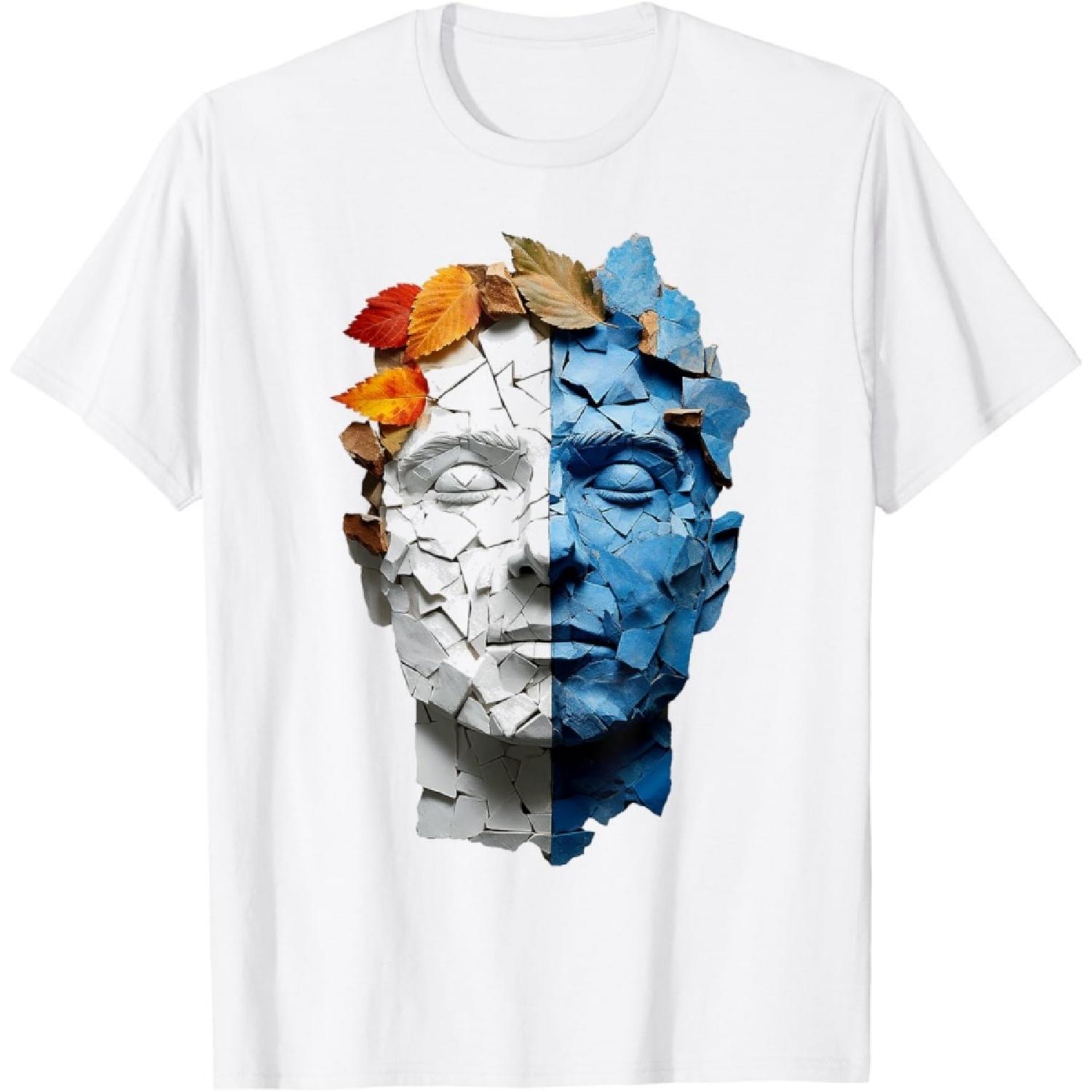 Men Abstract Motif Sculpture Artwork Face Men T-Shirt S