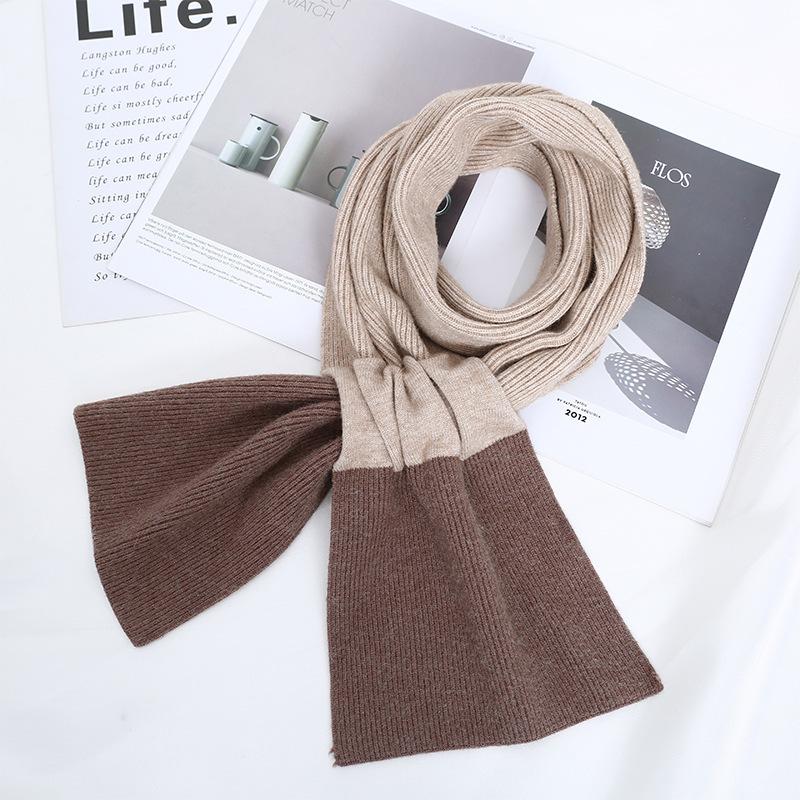 Autumn and Winter New Compact Couple Scarf Open Cross Knitted Shawl Scarf Two Color Splicing Couple Scarf