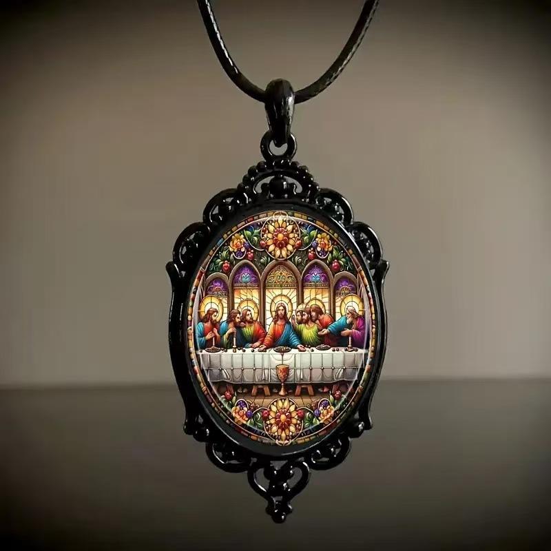 Vintage Oval Glass Alloy Pendant Necklace Jewelry