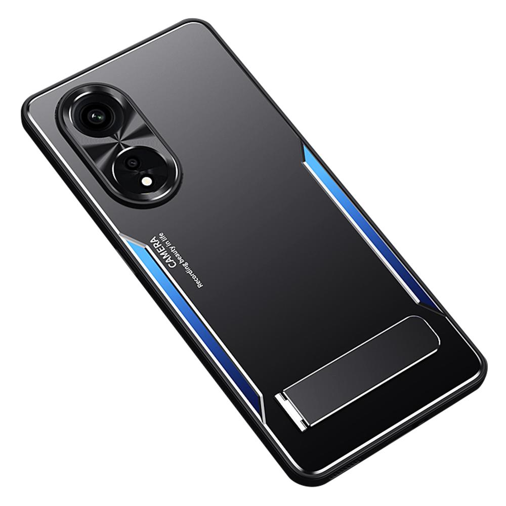 

For Oppo A1 Pro 5G/Reno8 T 5G/A98 5G Shockproof Phone Case TPU+Aluminium Alloy Smartphone Cover with Kickstand Blue