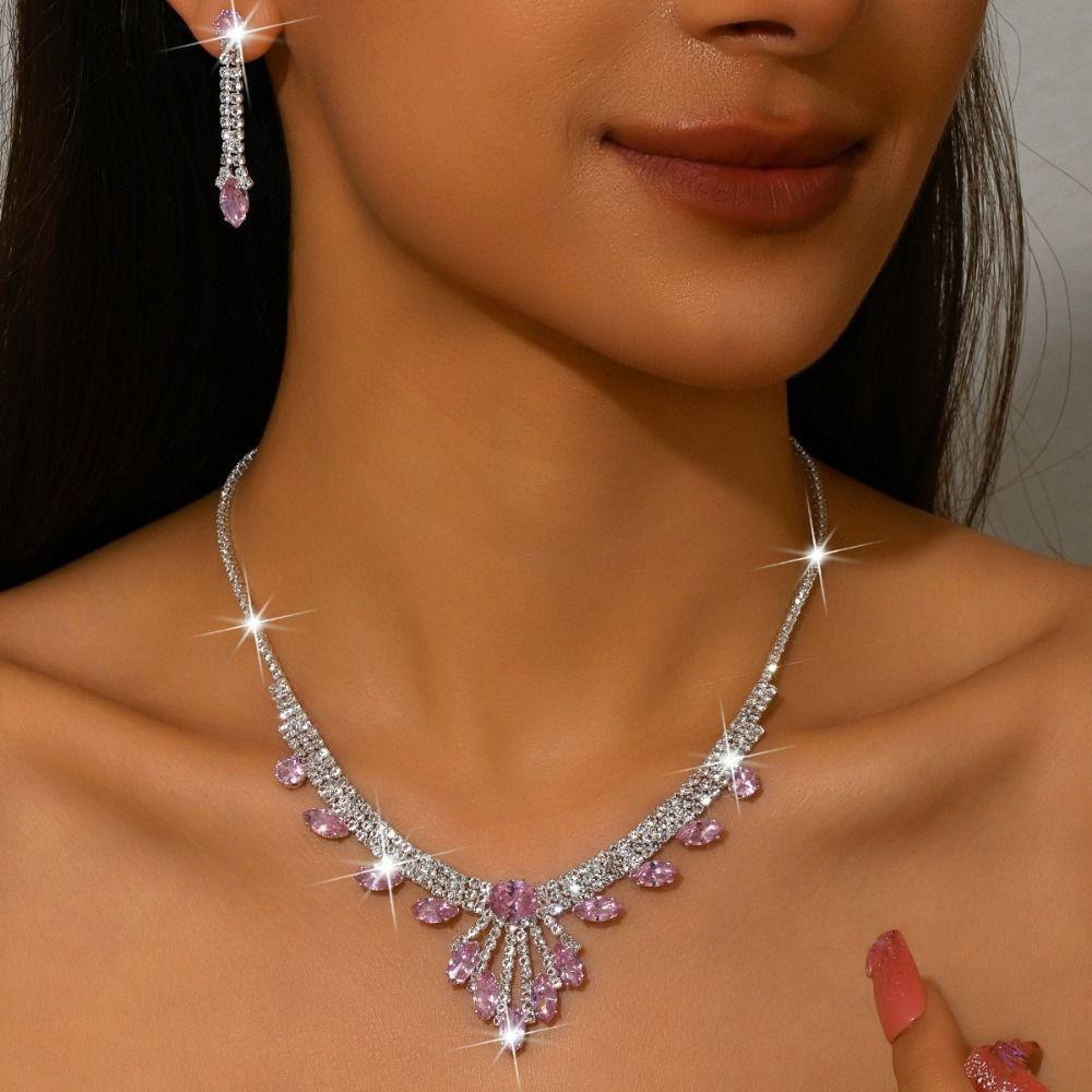 Light Luxury Stud Earrings Collarbone Chain Set Fashion Bridal Wedding Jewelry  Bride