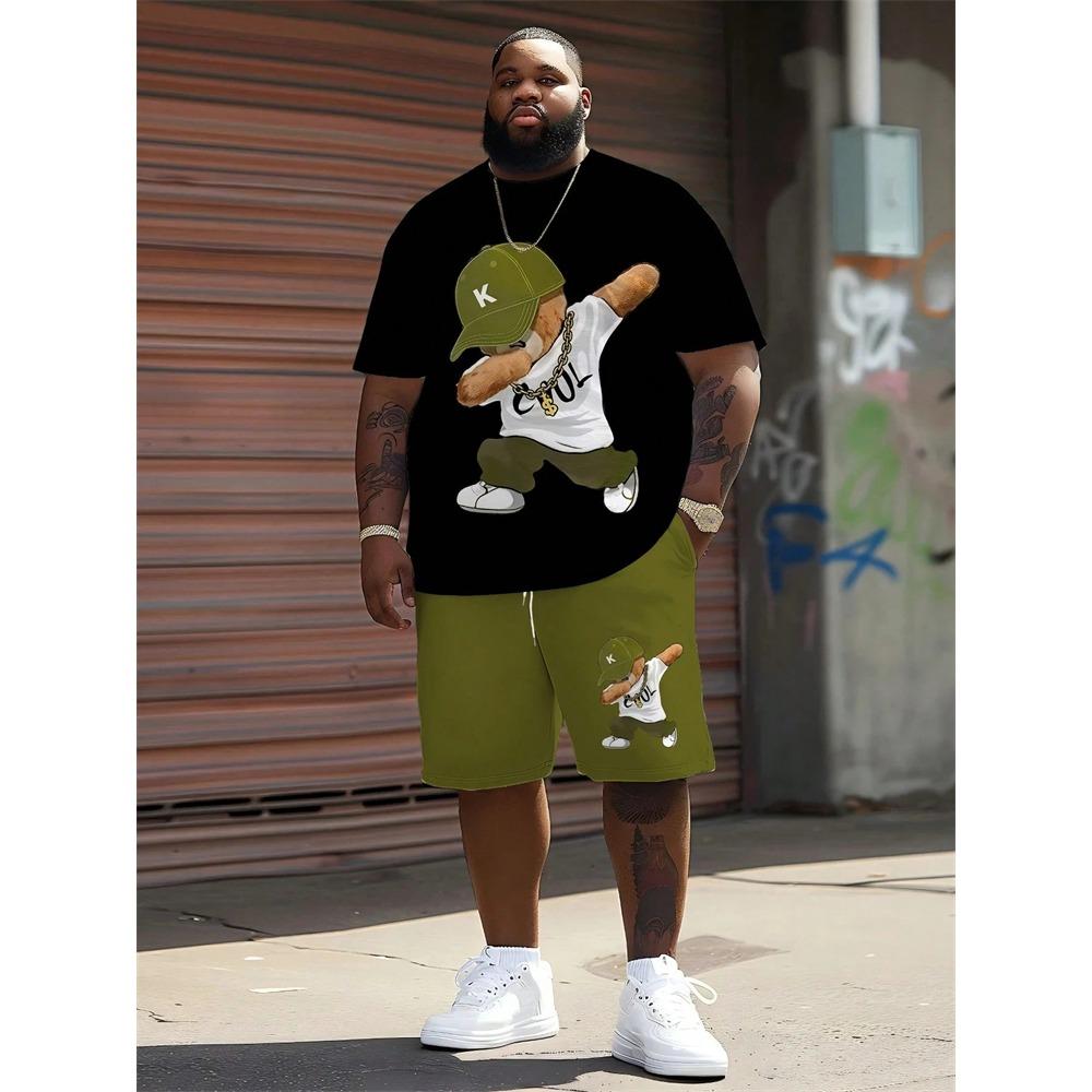 Men's Summer Coconut Tree Print Short-Sleeve T-Shirt and Shorts Set Hawaiian Sports Set Breathable Outdoor Two-Piece Set