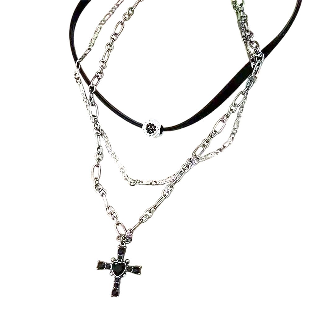 Gothic Layered Crosses Necklace Elegant Crosses Charm Necklace with Multi Layer Design for Fashion Forward Women