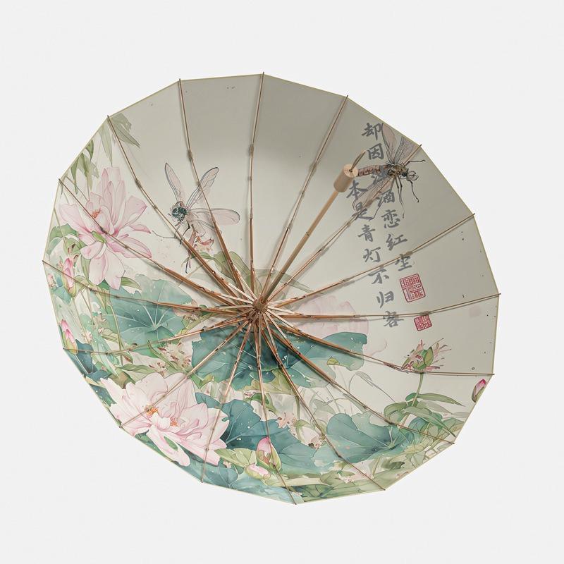 New Antique Three-fold 16-bone Colored Glue Gold Aluminum Alloy Skeleton Umbrella Sunshade Sun Protection Folding Umbrella