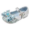Girls Crystal Shoes Children's Princess Shoes 2025 Spring and Summer New Elsa Leather Shoes Breathable Rhinestone Blue Performance Shoes