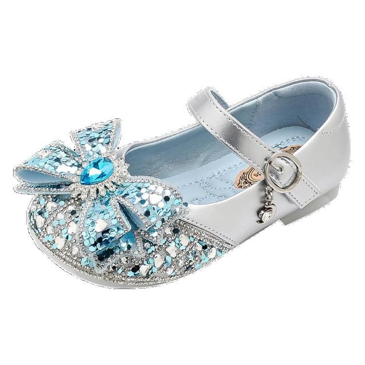 Girls Crystal Shoes Children's Princess Shoes 2025 Spring and Summer New Elsa Leather Shoes Breathable Rhinestone Blue Performance Shoes