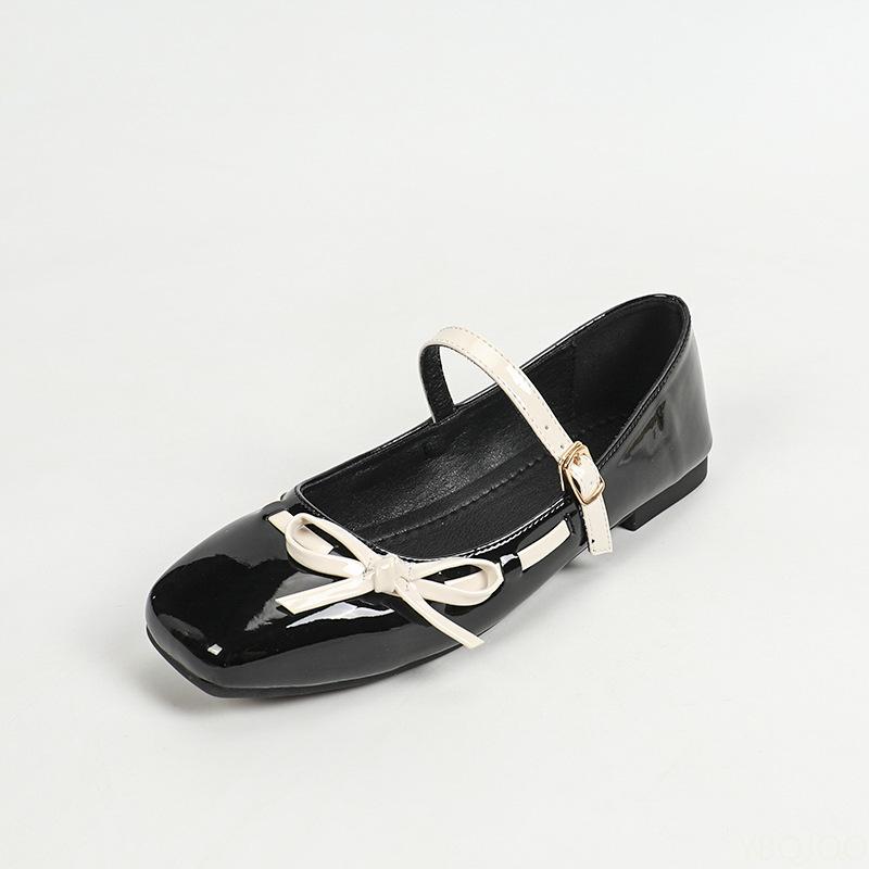Fashion Spring  Autumn Sweet Wind Butterfly Knot Flat Heel Women's Shoes with Shallow Mouth One Button Strap Flat Bottom Single Shoes