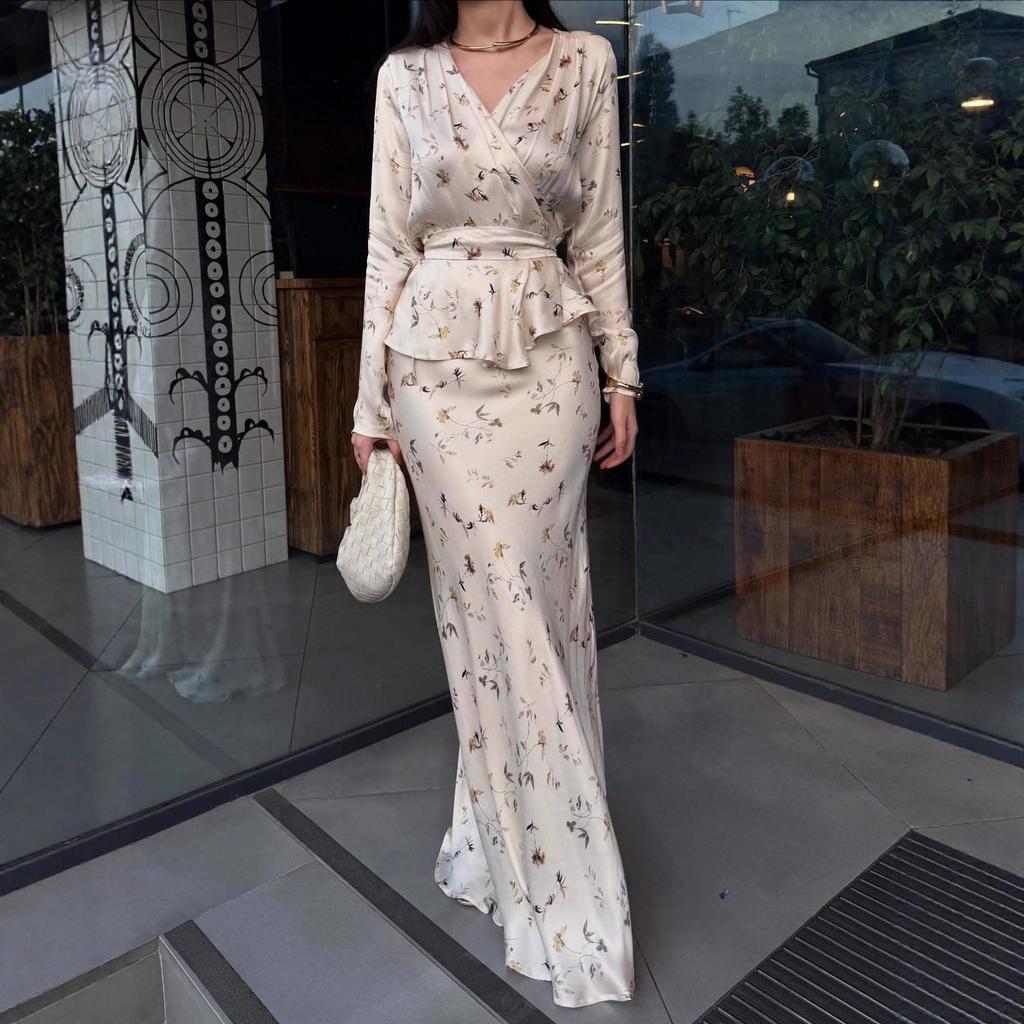 2025 Summer Elegant V-Neck Long Sleeve Dress