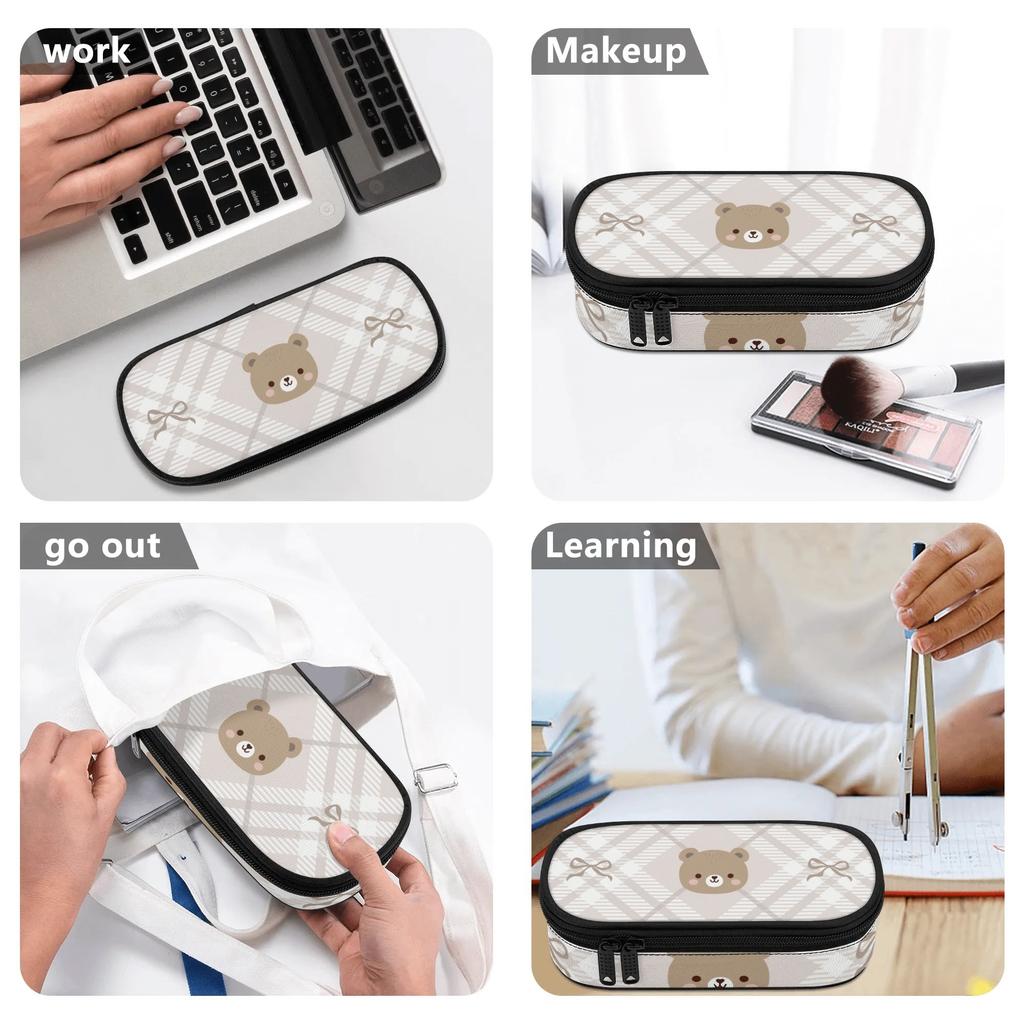 Pencil Bag Portable 300D Polyester Zip Around Closure with Main Compartment Mesh Pocket and Pen Slots for Teens and Students