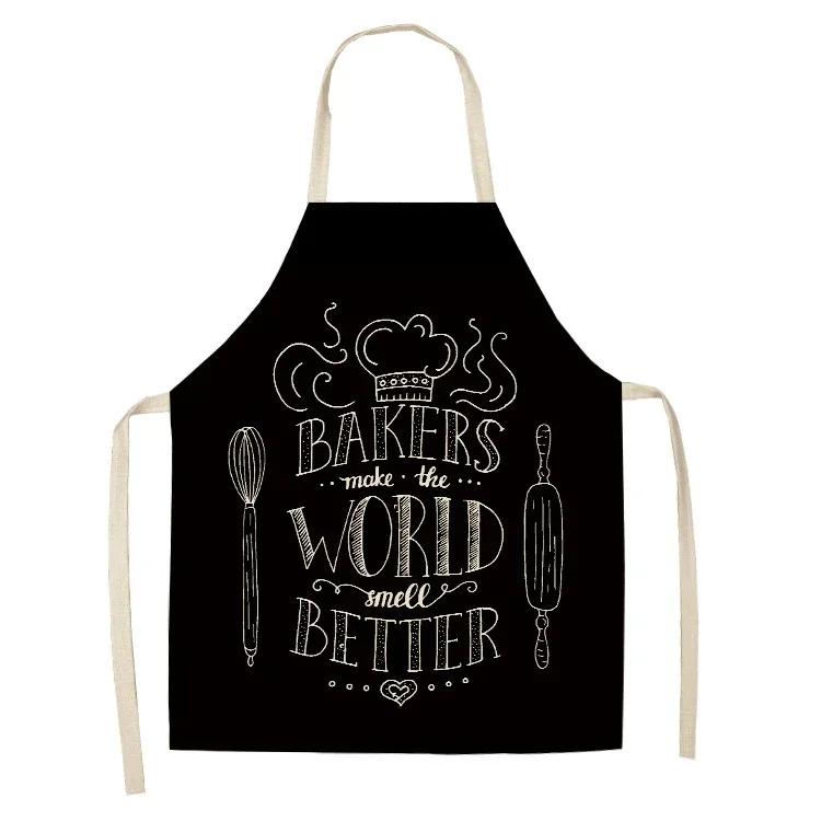 Letter Alphabet Kitchen Aprons for Women Cotton Linen Bibs Household Cleaning Pinafore Home Cooking Apron Delantal