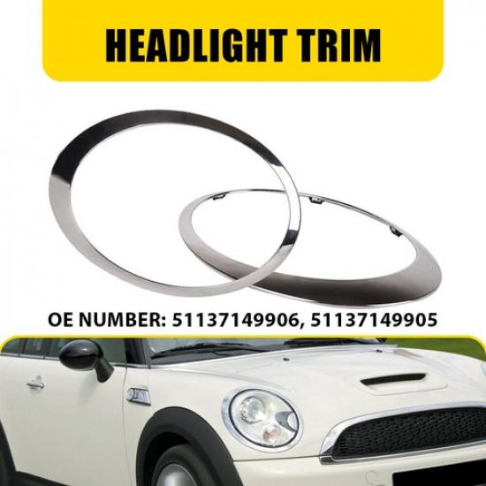2X FOR MINI COOPER 2007-2015 HEADLIGHT TRIM RING CHROME LEFT RIGHT SIDE Chrome K