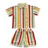 Koreaanse Broer/Zus Gestreept Gebreid Setje: Polo Jurk voor Meisjes & Korte Broek Set voor Jongens