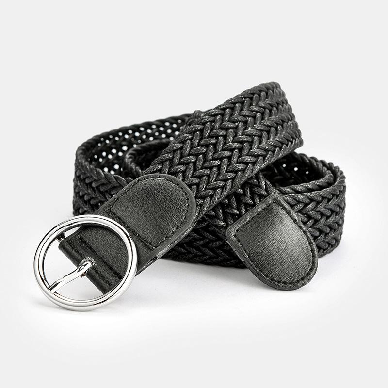Women'S Belt Round Buckle Simple Japanese Buckle Decorative Multi-Colored Wax Rope Woven Casual Pants Jeans Belt Women
