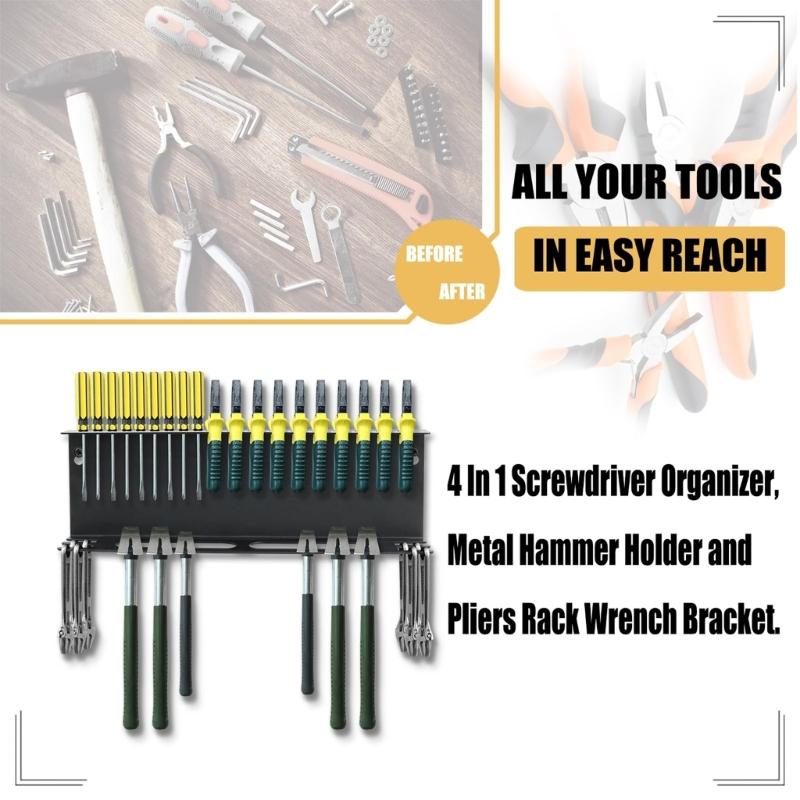 Space Saving Screwdriver Holder and Spanner Organizer Steel Construction Garage Tool Rack Hammers and Wrench Stand