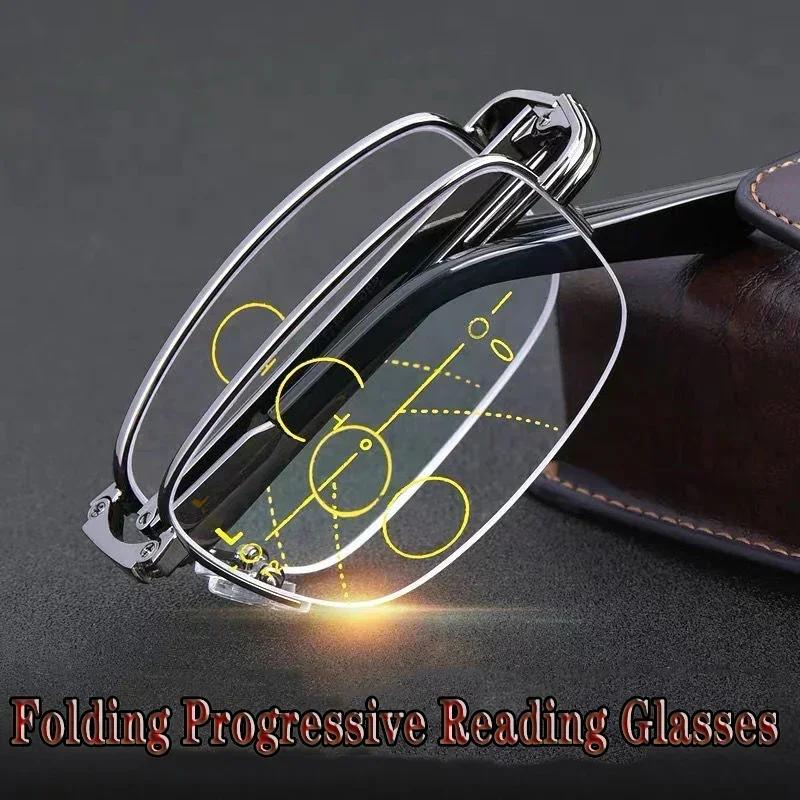 Portable Folding Square Reading Glasses for Women Men Vintage Outdoor Color Changing Hyperopia Eyewear Finished Bifocal Glasses