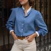 European and American French Fungus Edge Shirt Women's Long Sleeves 1116 Spring and Summer New Commuter Style Blue Shirt Top