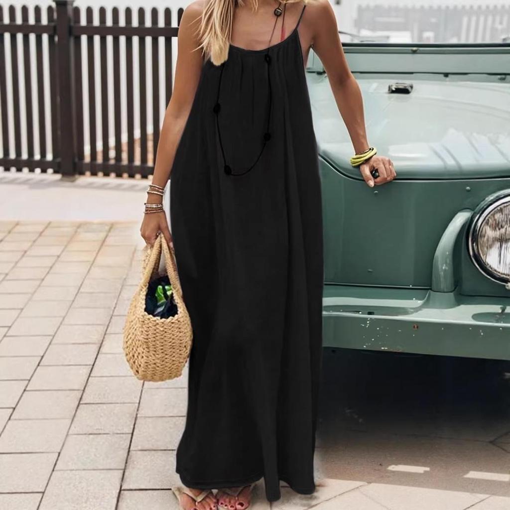2026 New European & American Plus Size Summer Vacation Loose Sling Home Wear Long Dress