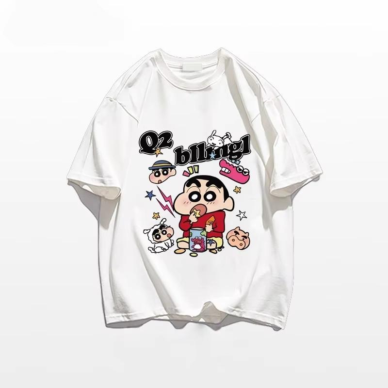 Crayon Shin Chan Friends Print T Shirt Polyester Unisex Short Sleeve Tee Y2K Harajuku Vintage Cartoon Streetwear Loose Casual Tops