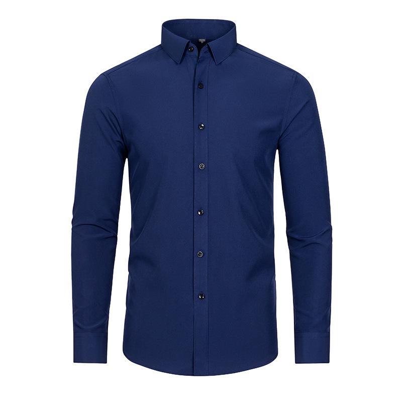 Camisa Social Masculina de Manga Longa Elástica Não Amassa - Cor Sólida