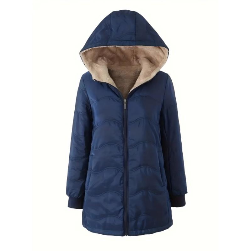 Damen Winter Einfarbig Lässige Kapuzenparkas Weibliche Schlichte Warme Jacken