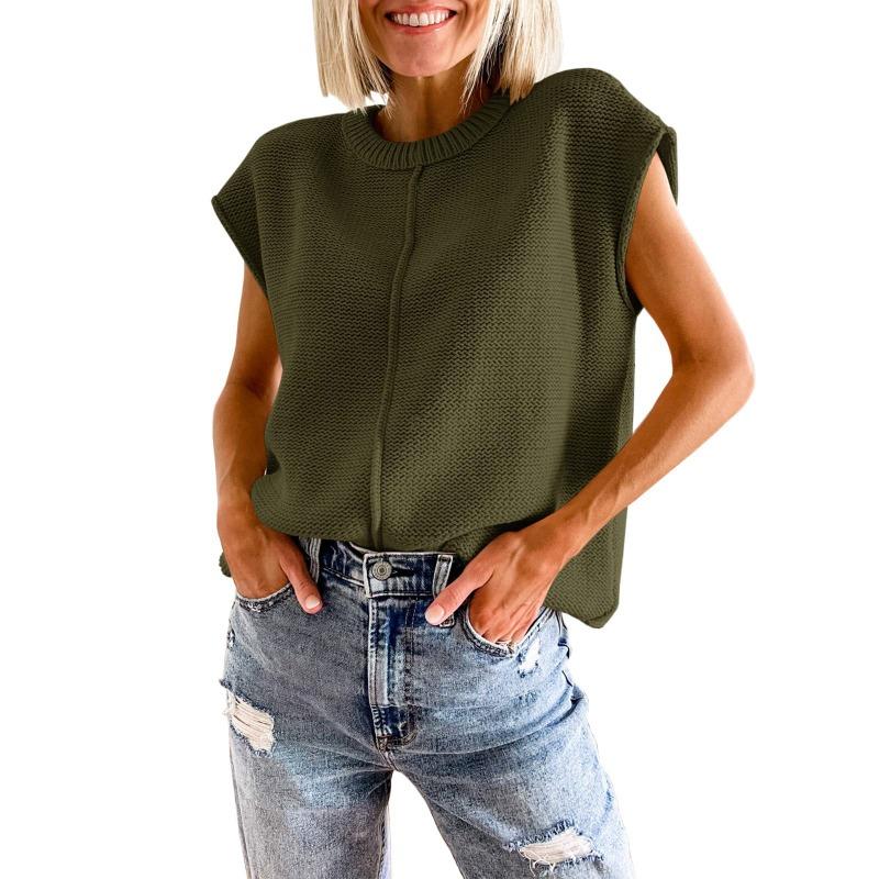 

DAFIFY Жіночі модні повсякденні осінньо-зимові одноколірні светри без рукавів з круглим вирізом і принтом L армія зелений колір