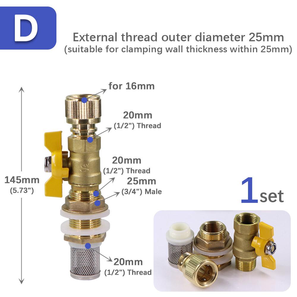 Brass Ball Valve Water Tank Joint Adapter 16mm Quick Connector Garden Irrigation Aquarium Fish Tank 304 Stainless Steel Filter