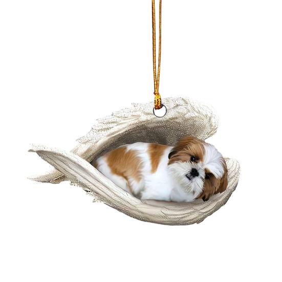 Dog Sleeping In Angel Wings Ornament 2D Flat Car Rear View Mirror Hanging Charm Pet Memorial Keepsake for Christmas Tree Car Interior Accessories