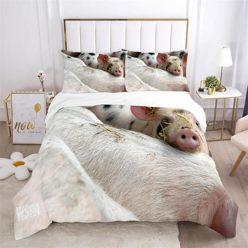 Pig Duvet Cover 3Pcs Lovely Animal Printed Bedding Set Cute Pet Comforter Cover King For Kids Boys Girl Children Bedroom Decor