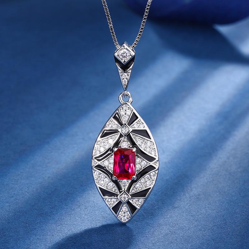 

Jewelry Copper Bottom Gold-Plated Simulation Red Corundum Retro Temperament Set Heroine Stone 5 * 7