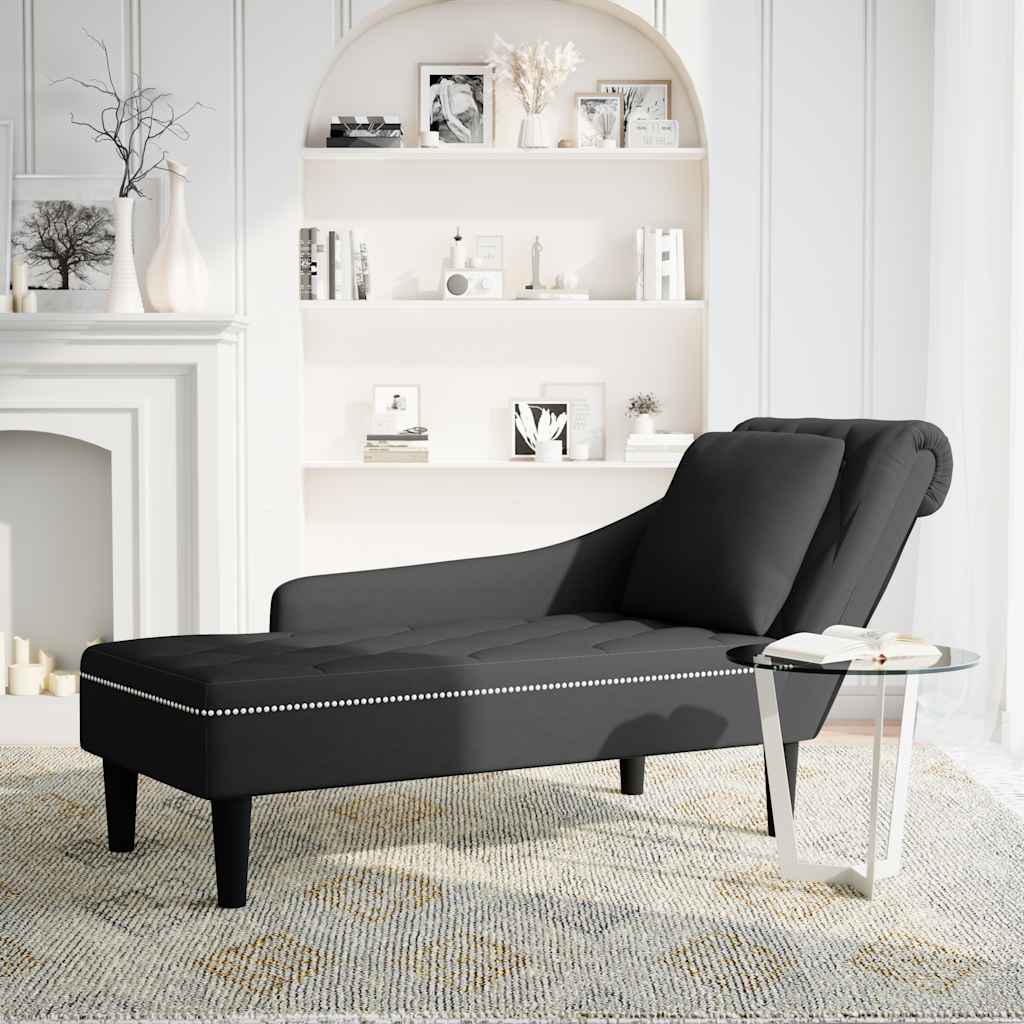 Chaise Longue with Cushion and Right Armrest Black Velvet