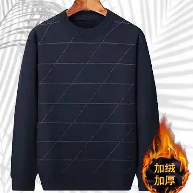 Hřejivý a zesílený pletený zimní základní svetr vše v jednom s kulatým výstřihem pro seniory středního věku s dlouhým rukávem