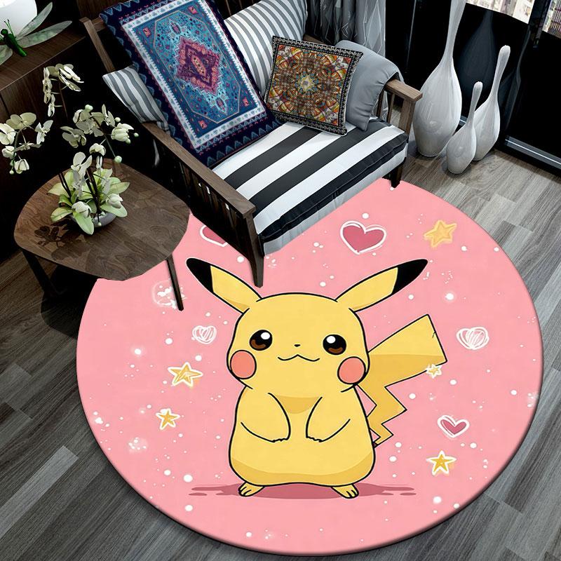 Pikachu,Round Area Rug,Carpet Rug for Living Room Bedroom Sofa Playroom Decor,Non-slip Floor Mat