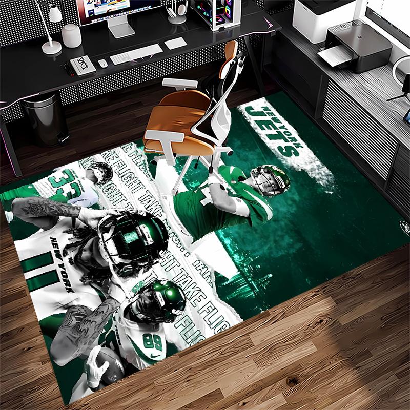 New York Jets Logo Print Area Rug - Soft, Washable Non-Slip Indoor Mat for Office Chairs, Living Room, Home Office Decorative Rug