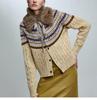 Vintage Wool-Cotton Cable Knit Cardigan – Mélange Fancy Yarn Winter Sweater, Round Neck, Long Sleeve