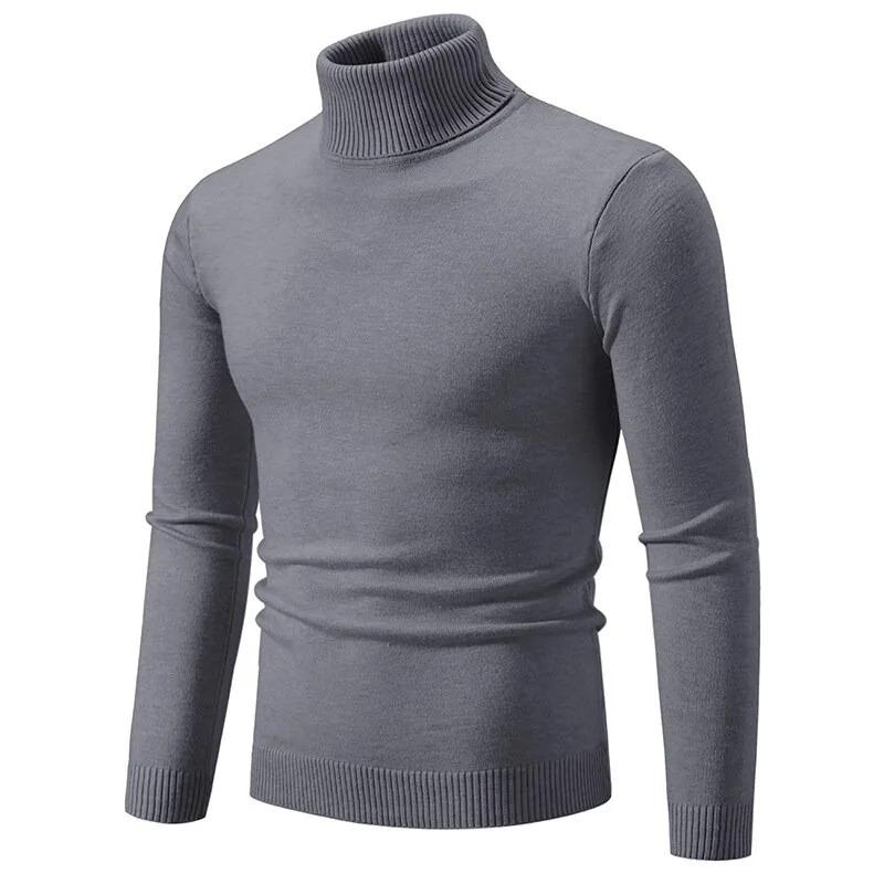 Mens Autumn Sweater Turtleneck Soft Solid Color Simple Style Pinstripe Tops Slim Fit Knitting Pullovers Warm Bottoming Clothes