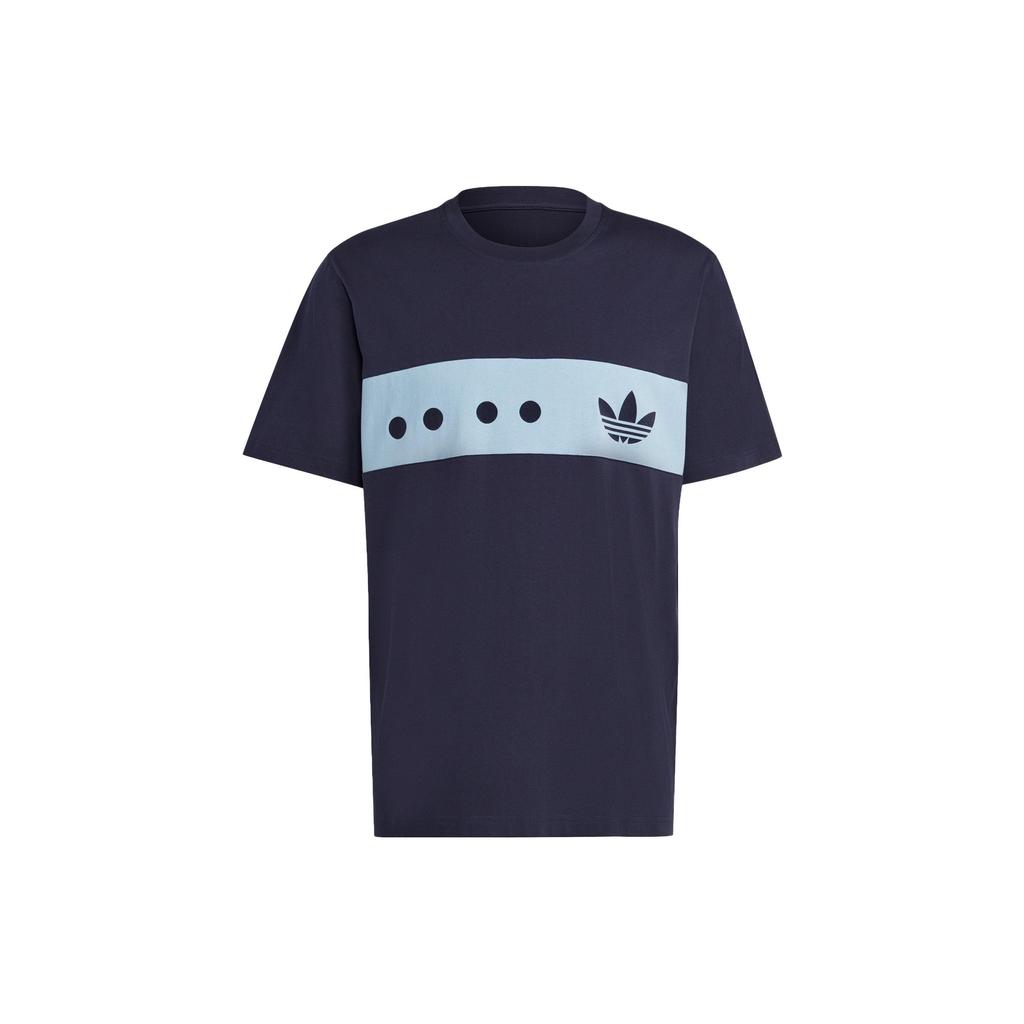 Adidas Originals Trefoil Logo Print Color Block Casual Crew Neck T-Shirt Men Tops Legendary-Ink-Blue IC8414