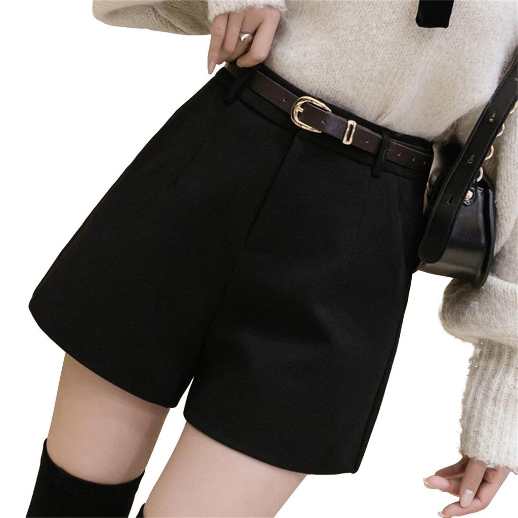 Shorts with for Commuting and School Women's Wide-leg Shorts, Stylish, Fall/Winter Shorts, Warm, Thick, Fashionable, High-Waisted Pockets,