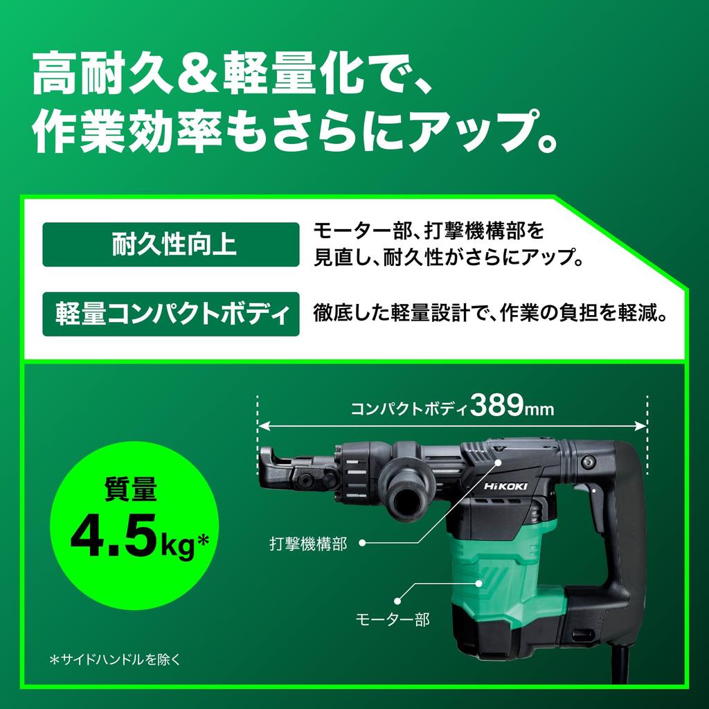 HiKOKI AC100V Hammer H41SA4 Bull Side and Stopper Switch Not 17mm Hex Improved Durability (Body Only; Point, Handle, Case, Included) Shank, H41SA4(N)