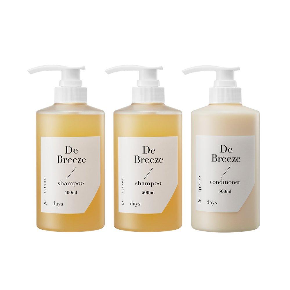 MONTH&DAYS De Breeze Hair Shampoo Double Package (Shampoo 500ml x 2 + Conditioner 500ml x 1)