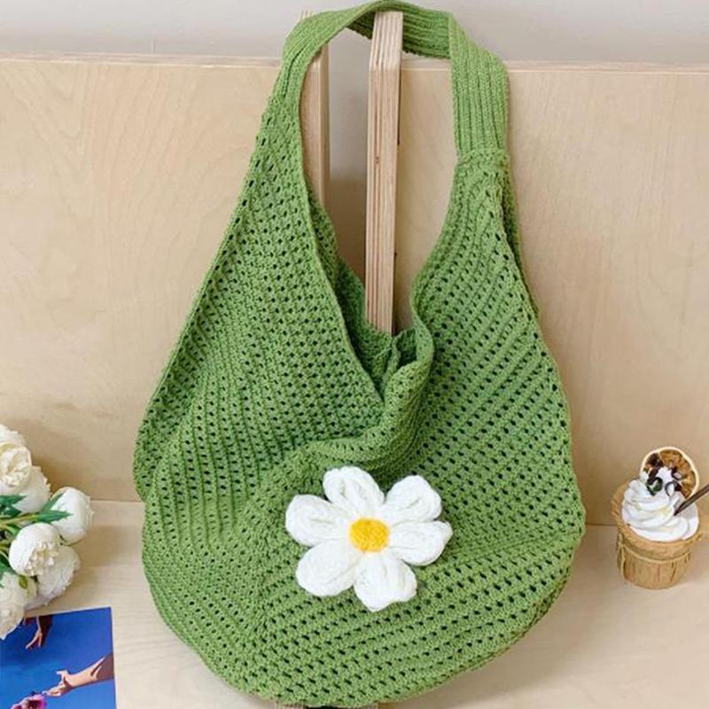 New Large Capacity Knitted Shoulder Bag Flower Summer Beach Leisure Vacation Beach Bag Women's Daily Shopper Totes