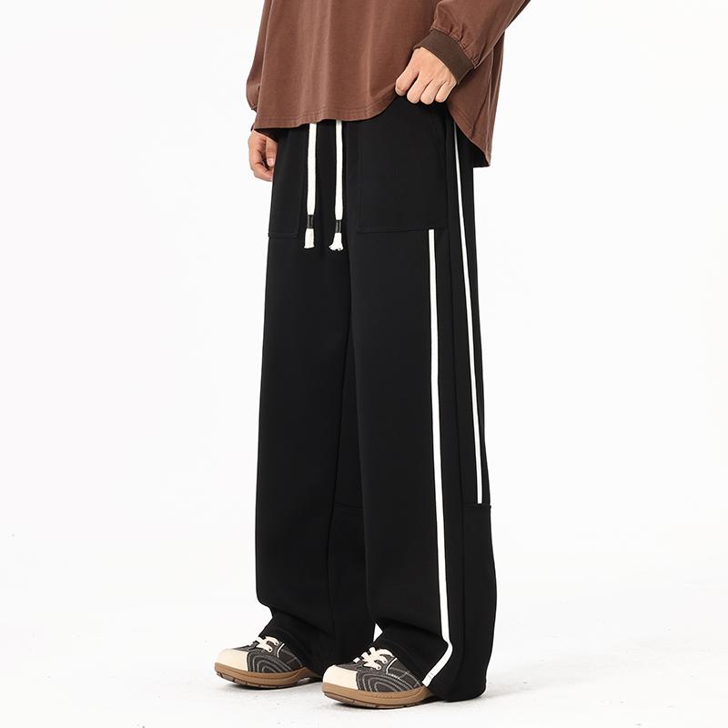 Men's Straight Loose Casual Elastic High Waist Pocket Drawstring Fashion Trousers