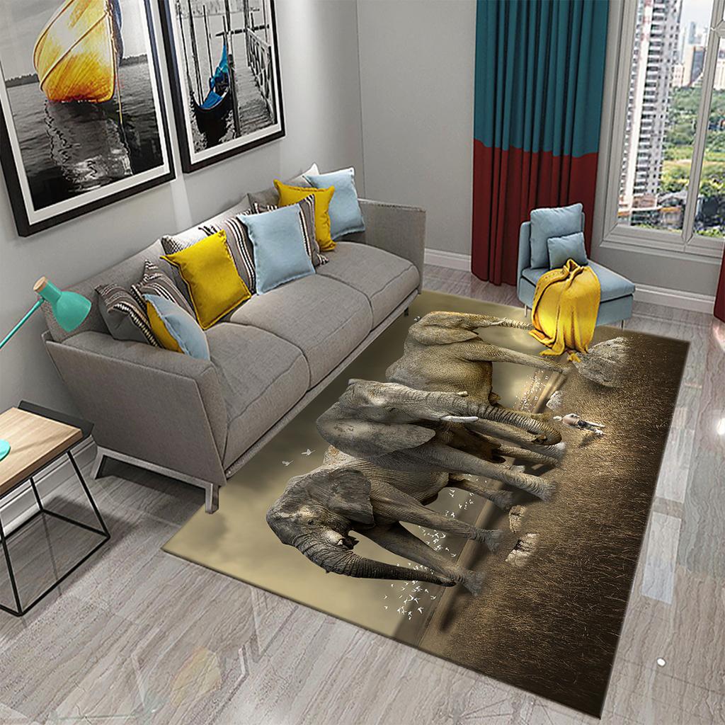 African Elephant Carpet African Animal Rugs for Living Room Bedroom Dining Kitchen Office Bathroom Non-Slip Large Decor Carpet