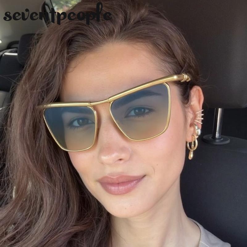 Classic Cat Eye Punk Sunglasses Women  Luxury Brand Trendy Metal Square Shield Sun Glasses Vintage Outdoor Shades For Ladies