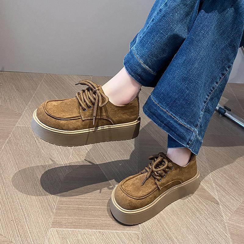 2025 spring and autumn new literary style retro explosion loafers lace-up round head casual versatile flat shoes